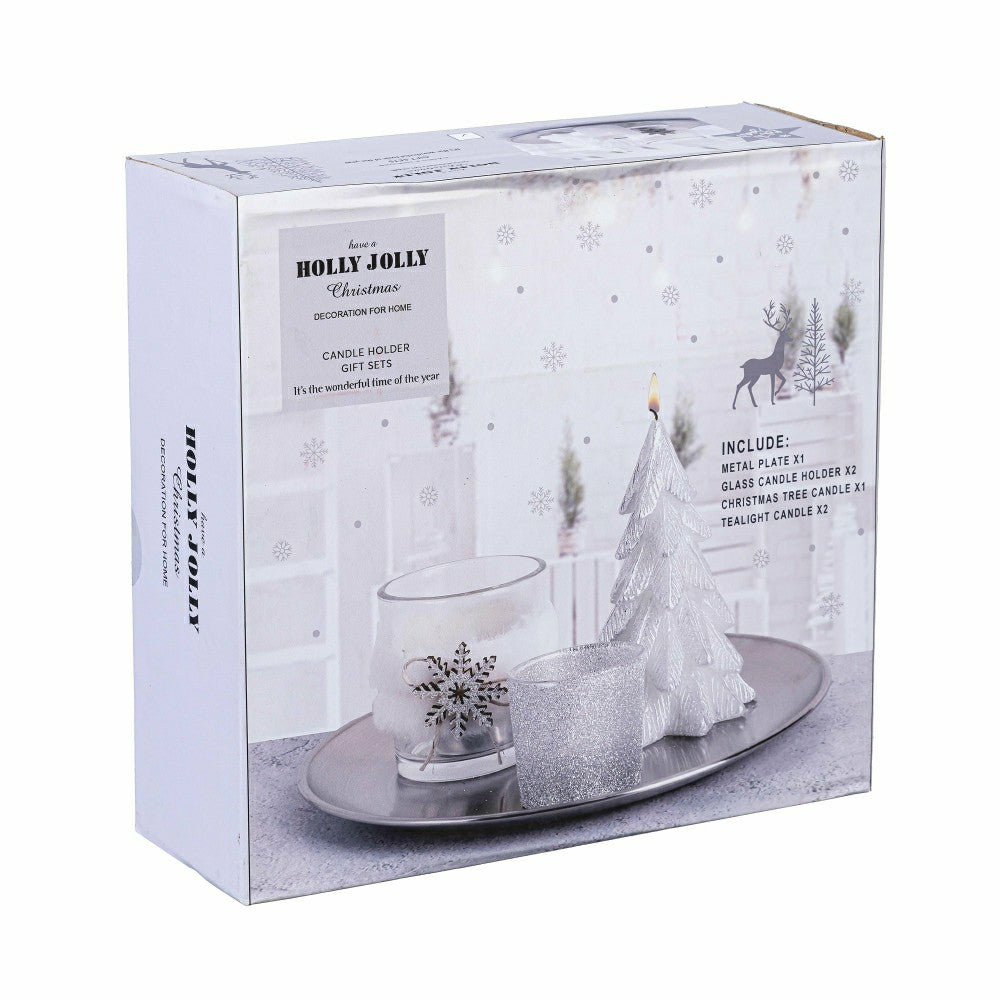 Season to Sparkle Candle, White Winter Candle and Accessories Table, S | Plow & Hearth