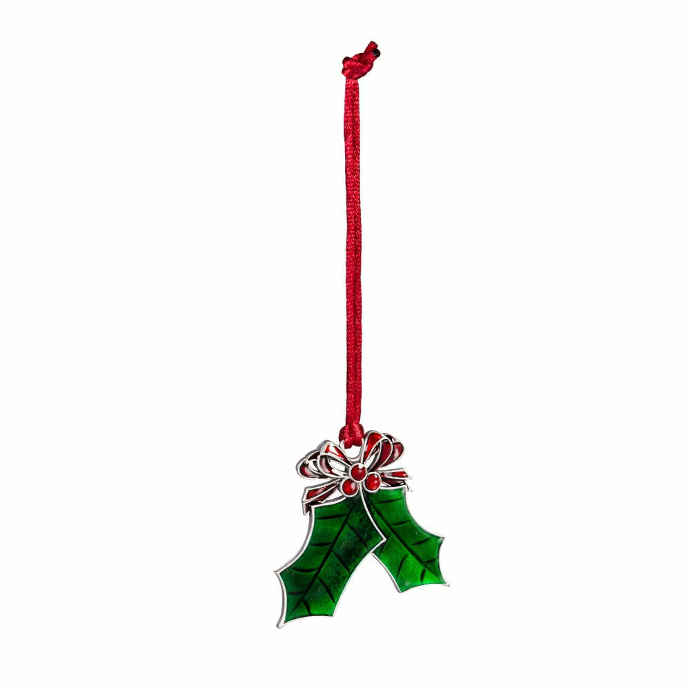 Heartfelt Cheer Ornament Solid Pewter Holly, 2" | Plow & Hearth