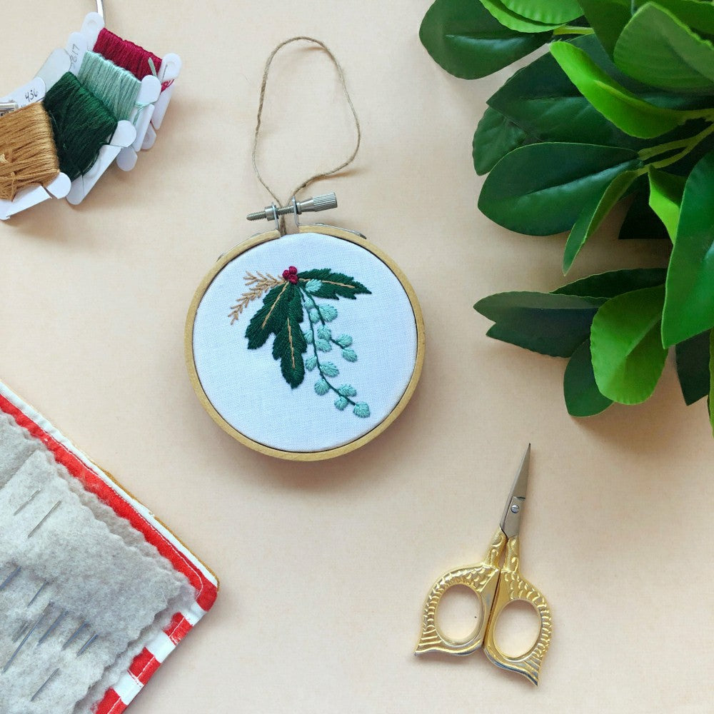 Winter Botanicals Ornament- Mini Embroidery Kit for Beginners | Plow & Hearth