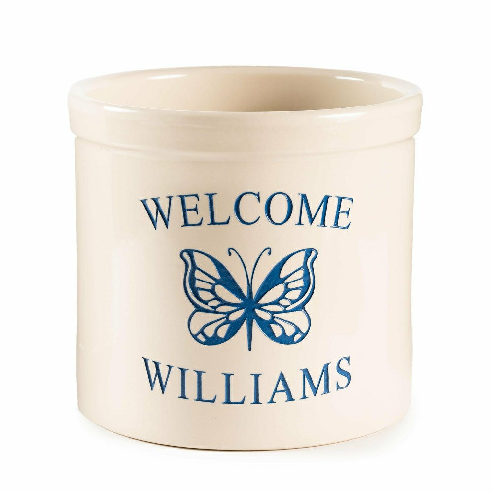 Personalized Stoneware Crock with Butterfly | Plow & Hearth