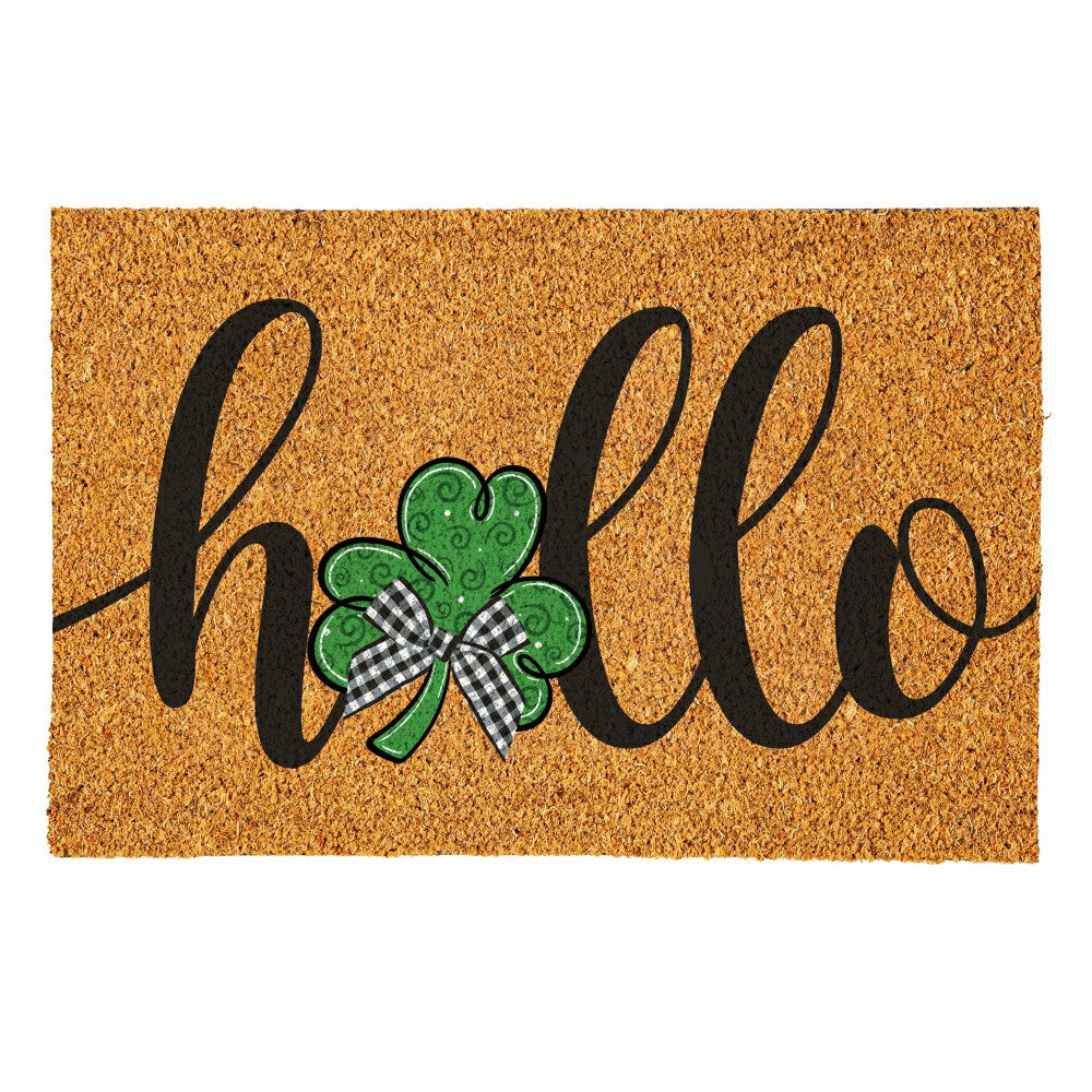 Hello Shamrock Large Coir Mat, 36"x24" | Plow & Hearth