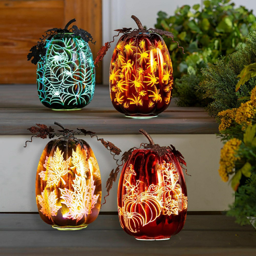 Mercury Glass Lighted Pumpkin Halloween Accent | Plow & Hearth