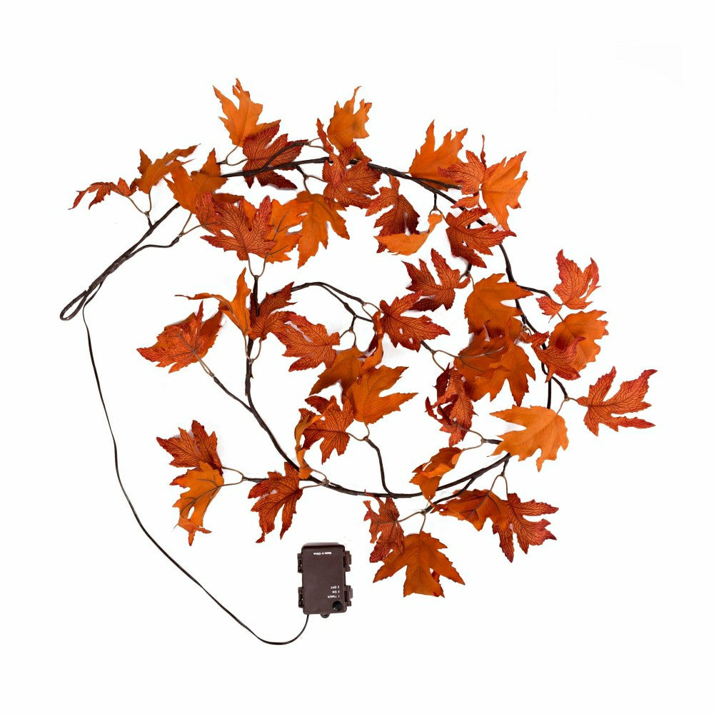 Indoor/Outdoor Lighted Maple Leaf Garland with 24 Lights | Plow & Hearth