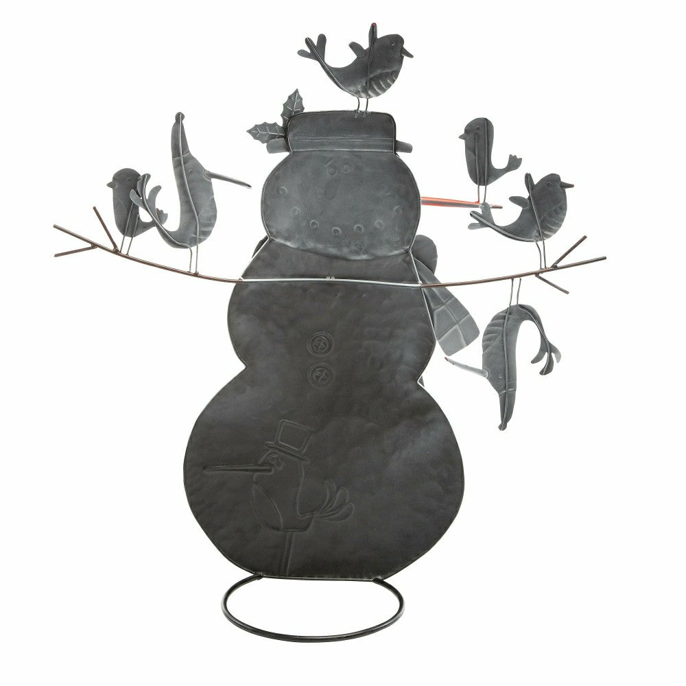 Metal Snowman and Birds Garden Statue | Plow & Hearth