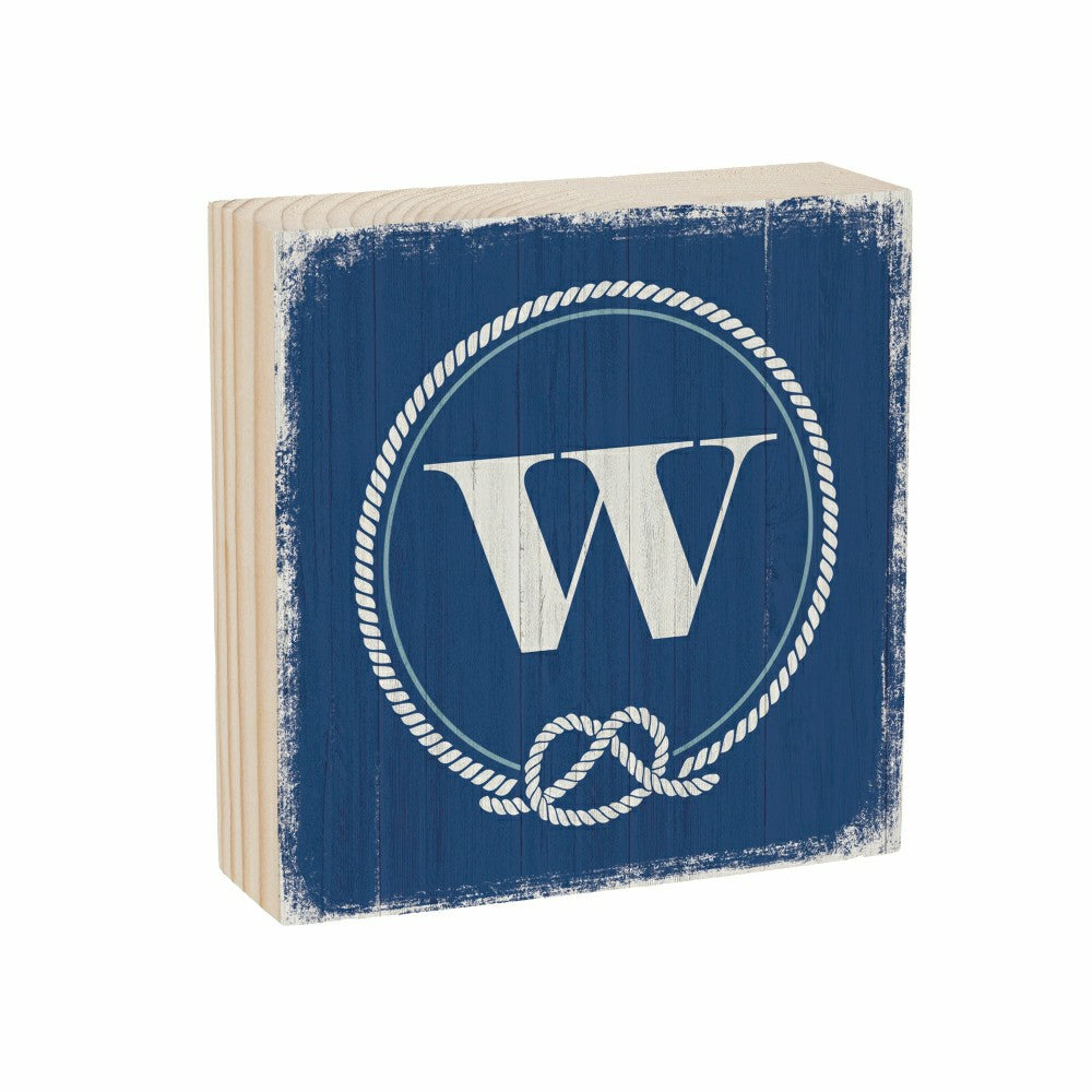 Coastal Monogram Nautical Sign Wood Block "W", 6"x6" | Plow & Hearth
