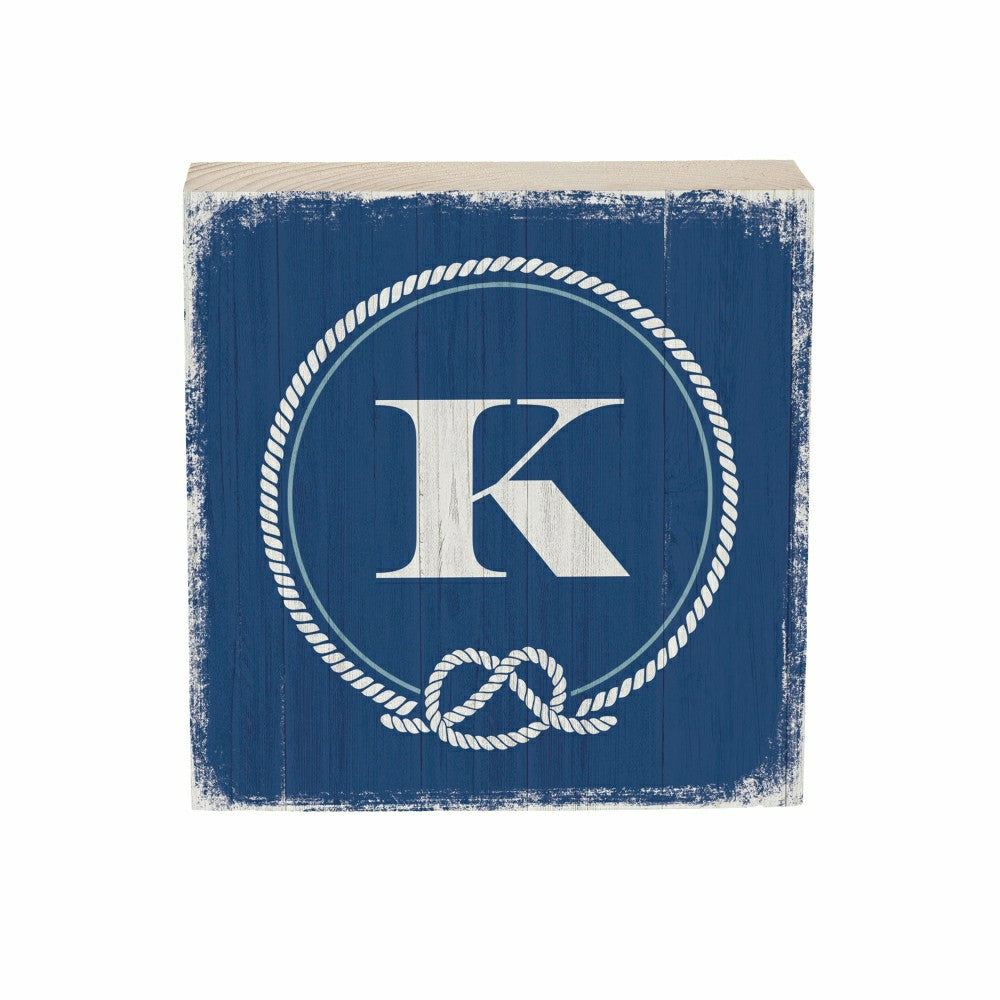 Coastal Monogram Nautical Sign Wood Block "K", 6"x6" | Plow & Hearth