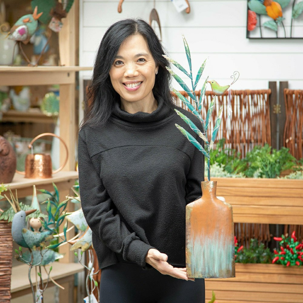 Lighted Metal Vase with Bird Garden Statue | Plow & Hearth