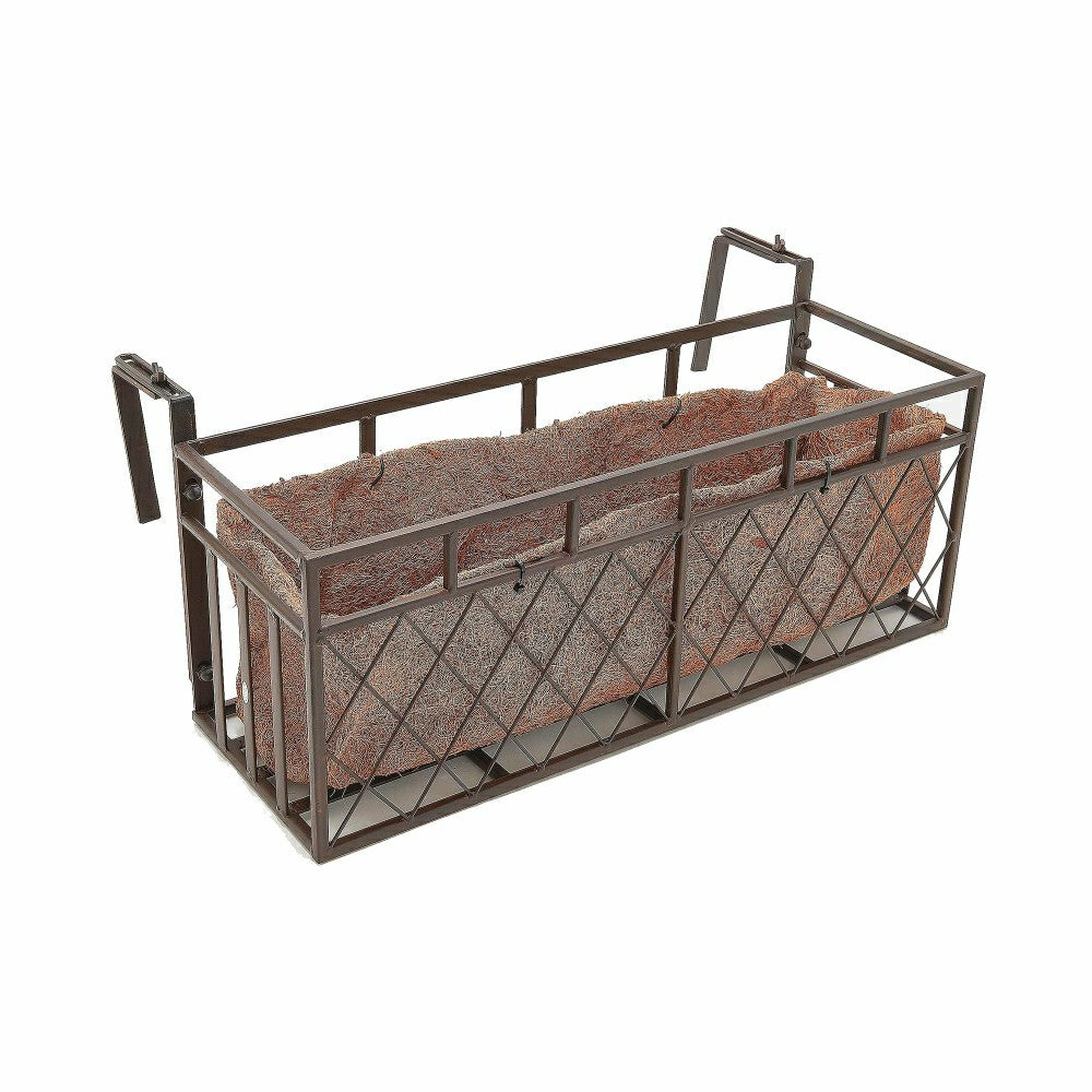 Small Wrought iron railing planter with coco fiber liner, lattice Cris | Plow & Hearth