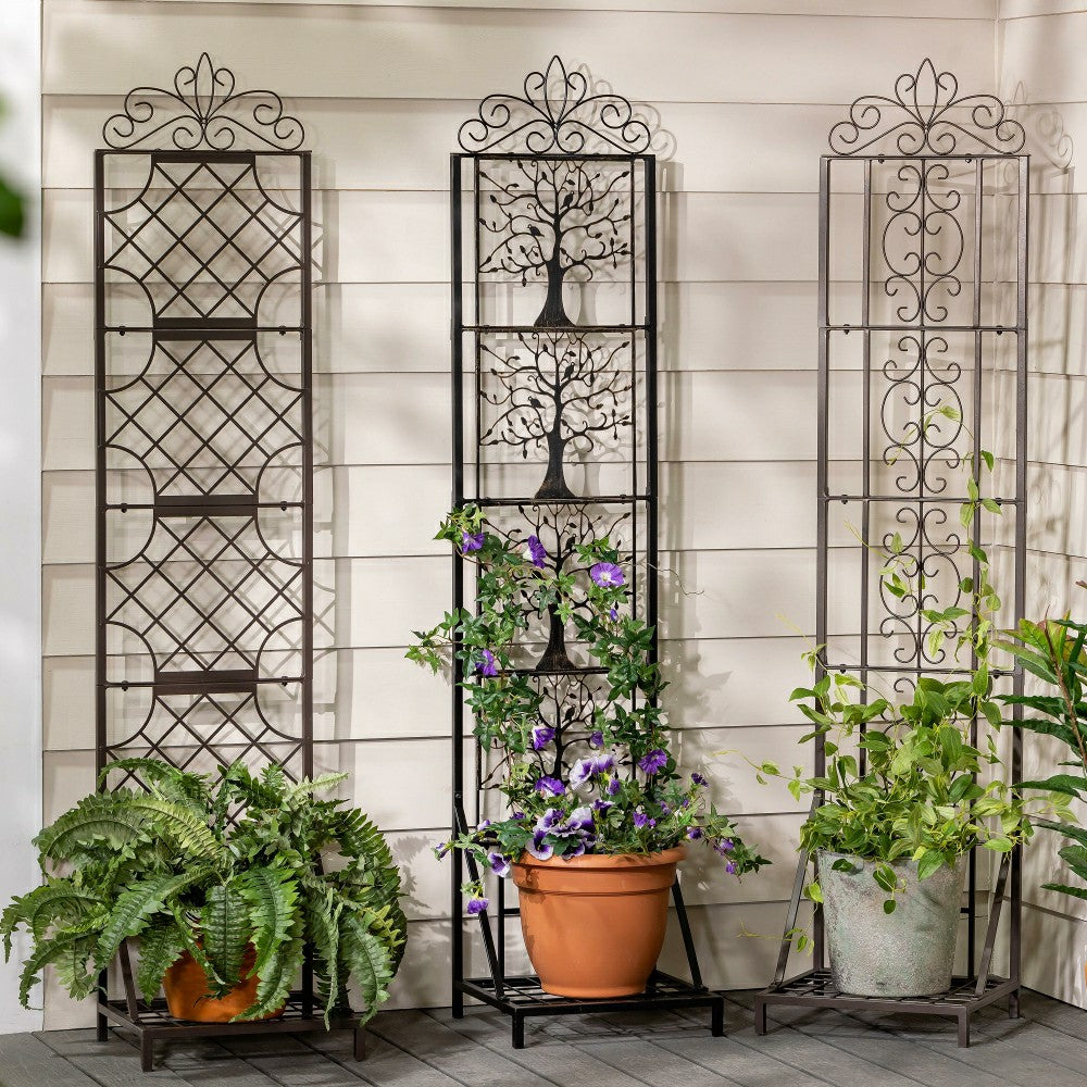Grid Metal Lattice Trellis with Planter Stand | Plow & Hearth