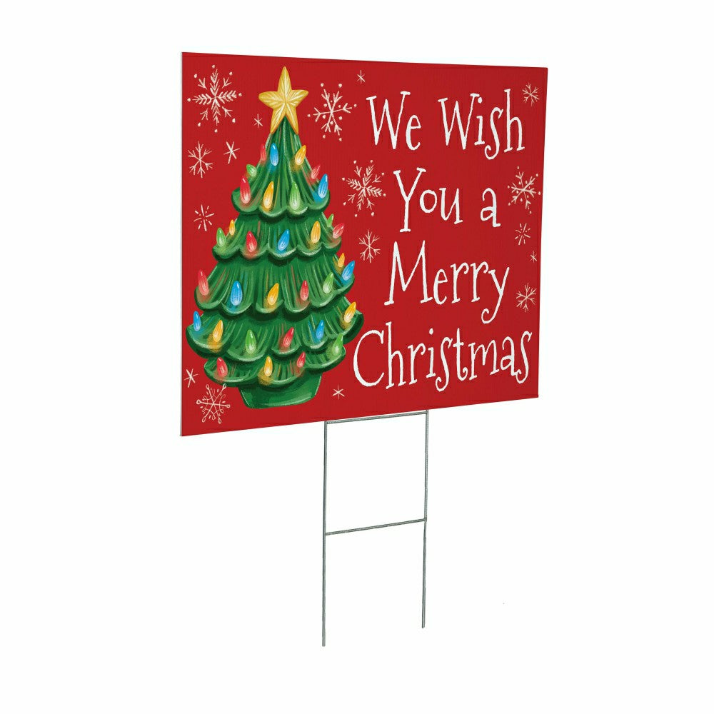 Christmas Tree COROPLAST Yard Sign, "WE WISH YOU A MERRY CHRISTMAS", , 24"x18" | Plow & Hearth