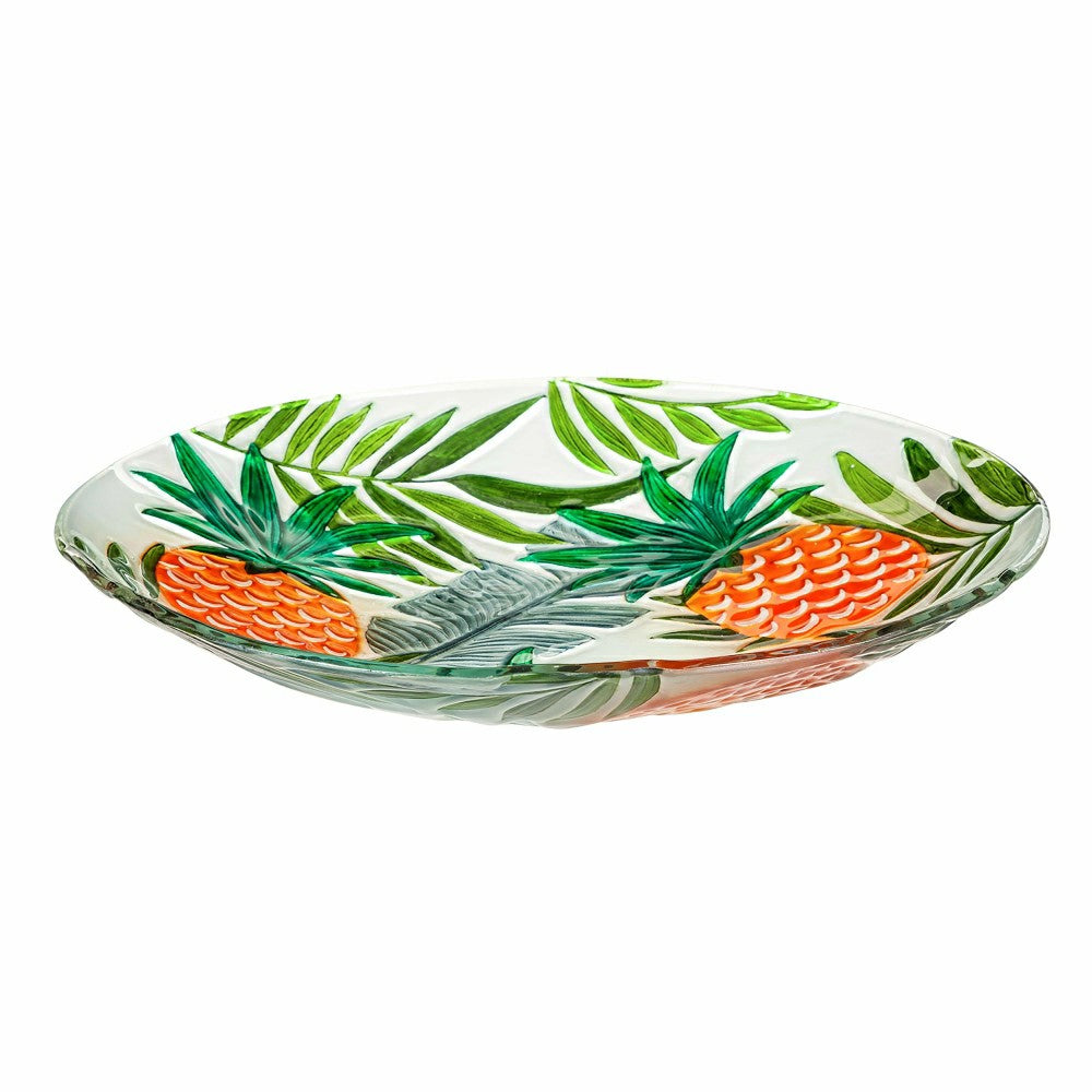 18" Hand Painted Embossed Glass Bird Bath, Tropical Pineapple | Plow & Hearth