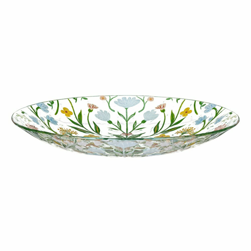 What She Shed Birdbath, Glass Folk Art Floral, 18" | Plow & Hearth