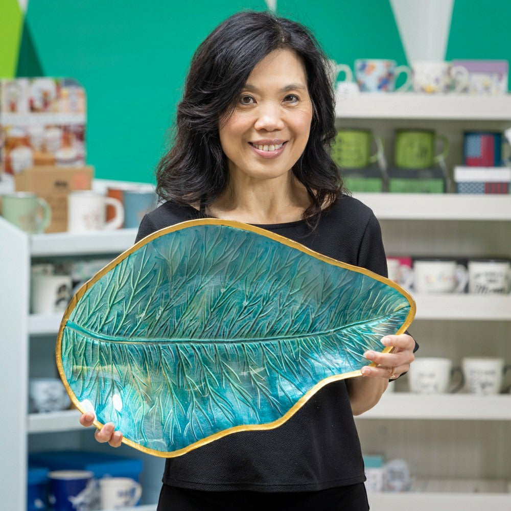 Garden of Wonder Birdbath, Fern Leaf Shaped Glass Birdbath, 18" | Plow & Hearth