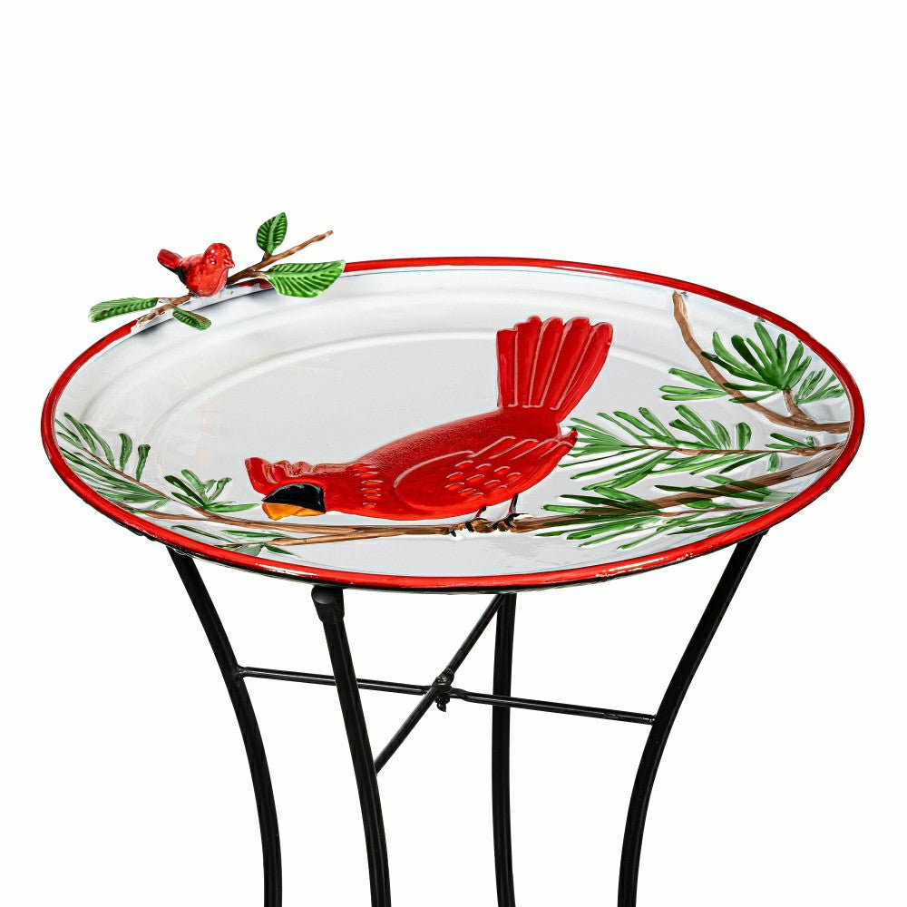 Holiday Poinsettia Birdbath, Metal Birdbath with Stand, Cardinal, 16.5 | Plow & Hearth
