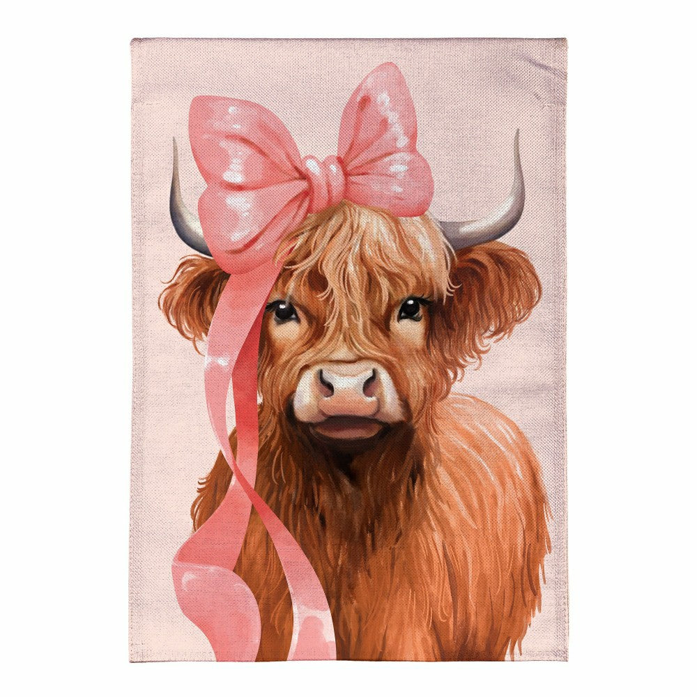 Blossom The Bowtiful Highland Cow Burlap Garden Flag | Plow & Hearth