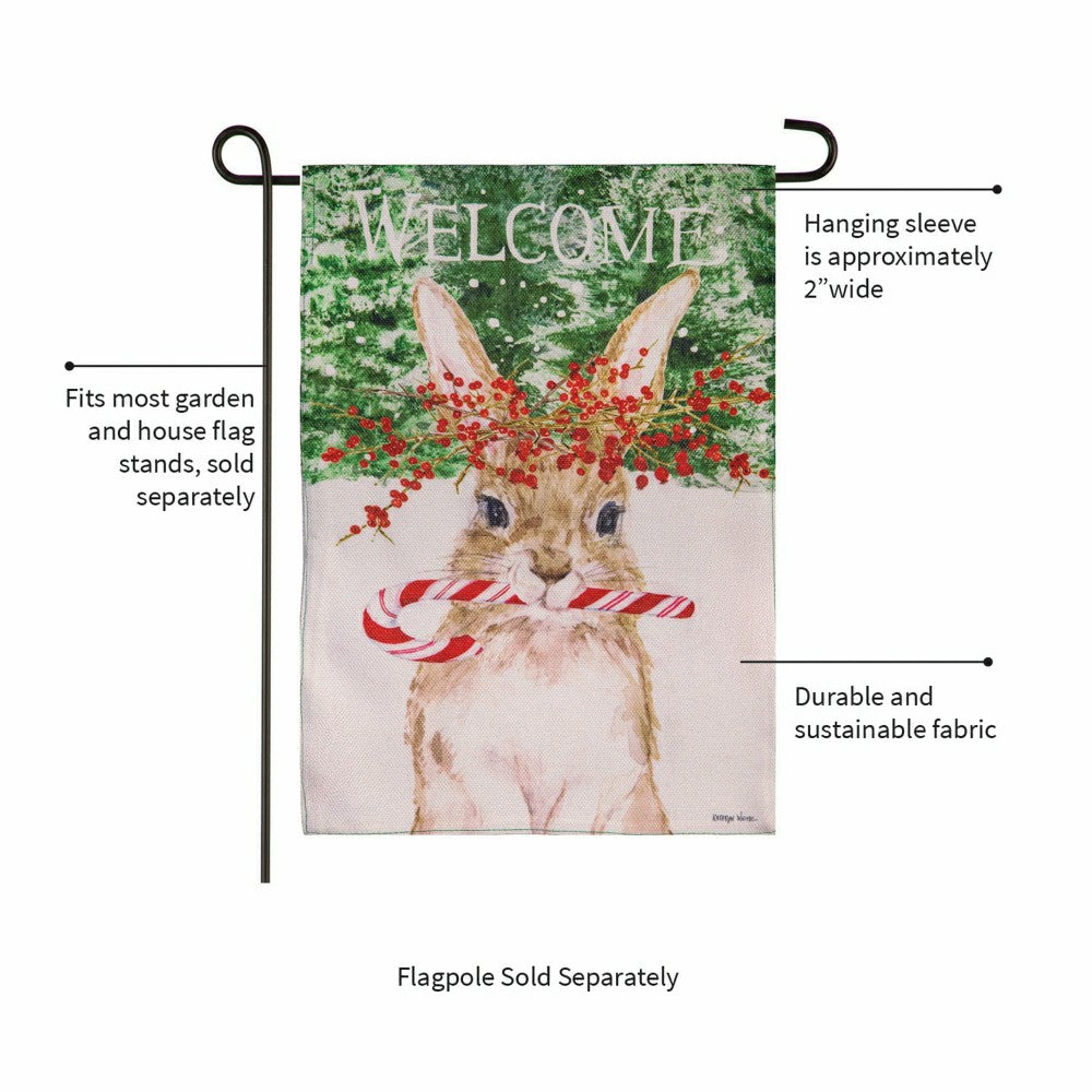 Candy Cane Rabbit Burlap Garden Flag | Plow & Hearth