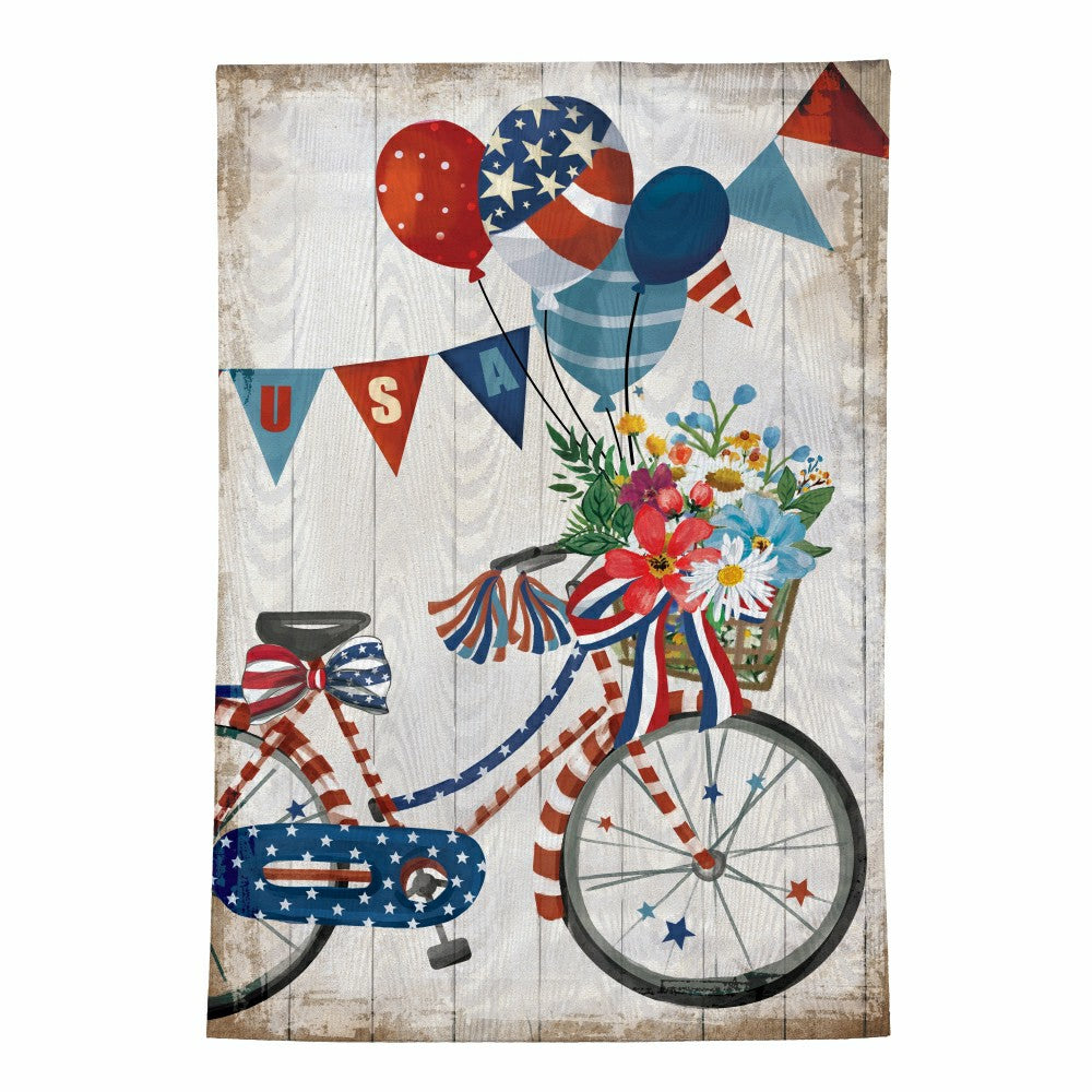 Red, White, & Bloom Bicycle Moire Garden Flag | Plow & Hearth