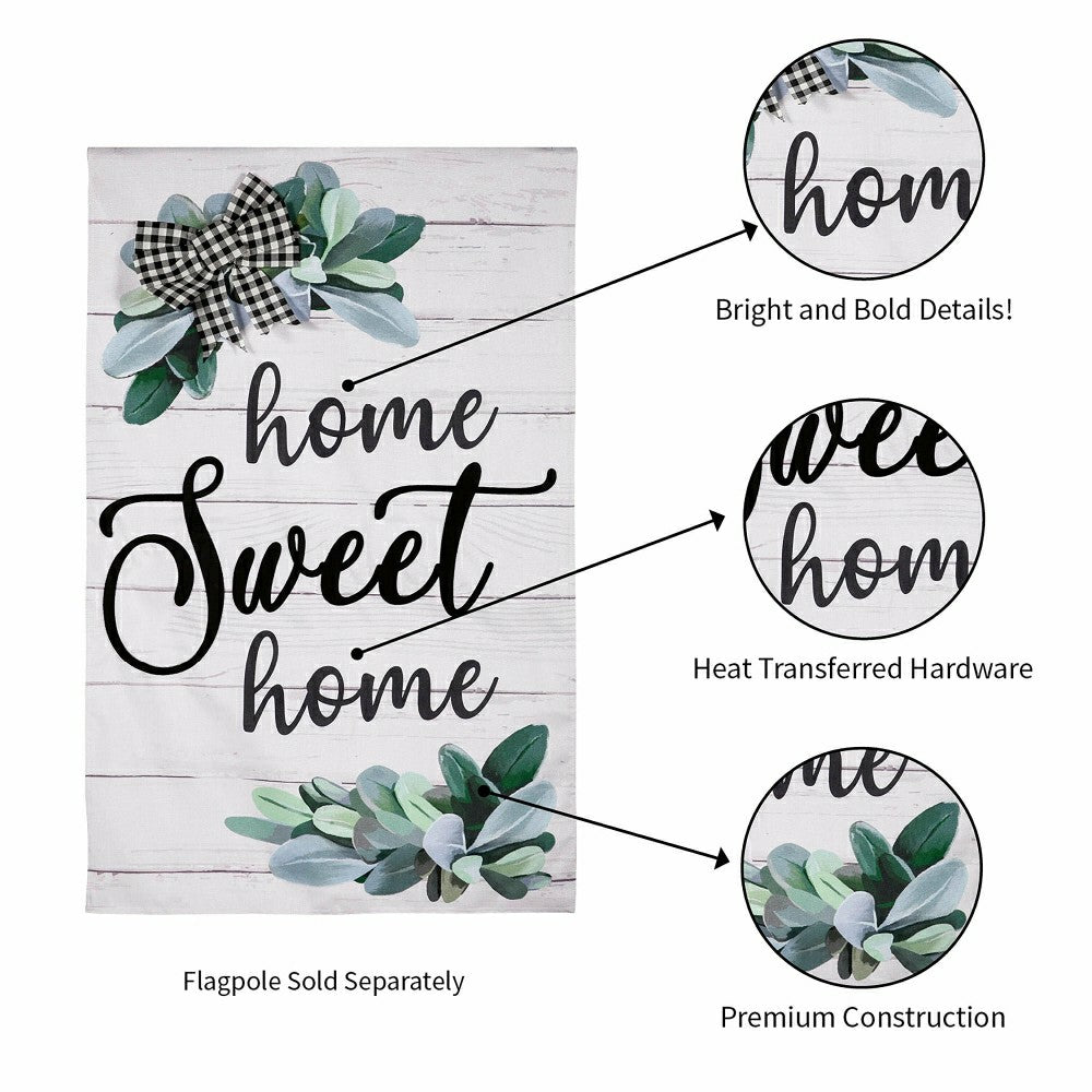 “Home Sweet Home” Eucalyptus Burlap House Flag | Plow & Hearth
