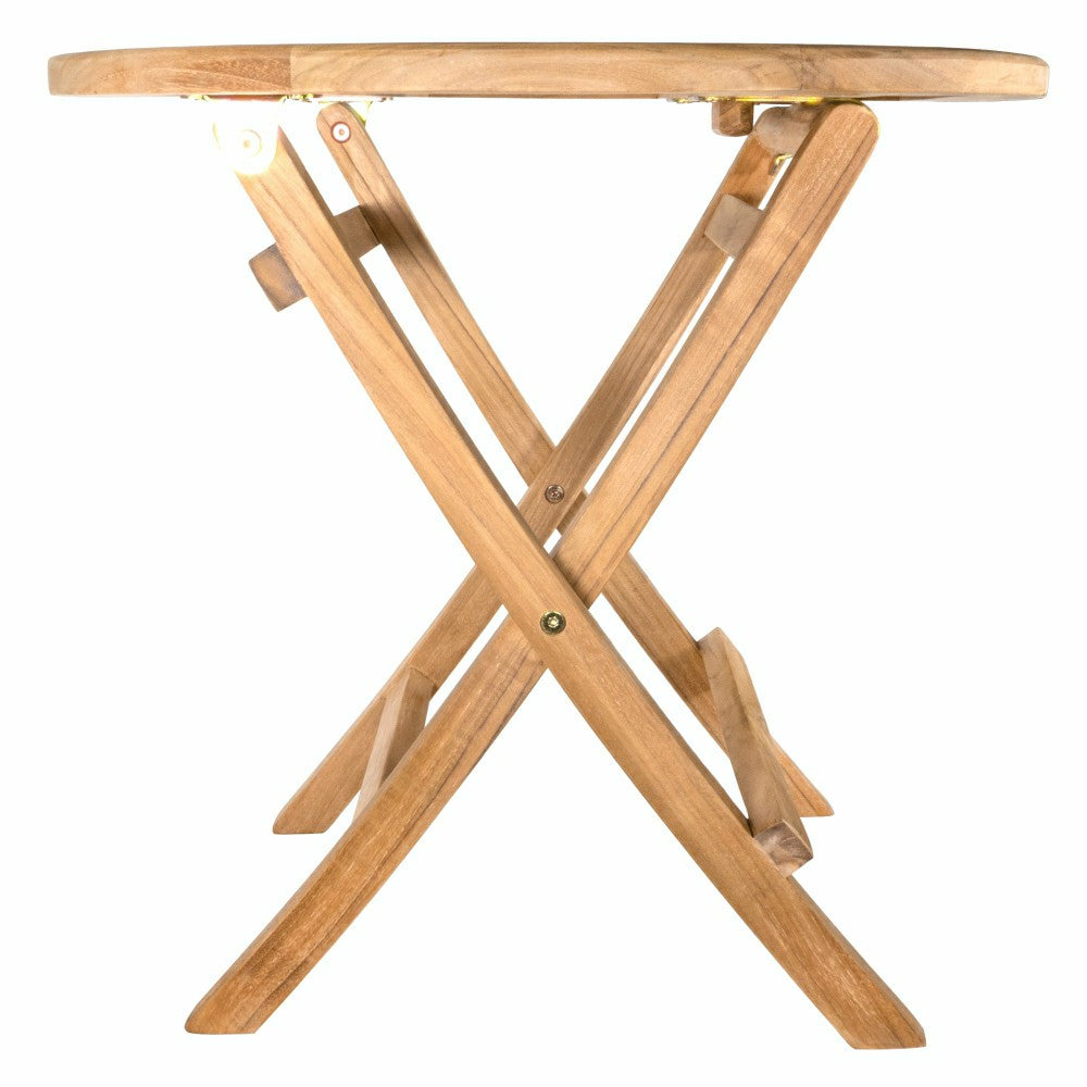 Ruger Natural Teak Outdoor Round Folding Side Table - 20" | Plow & Hearth