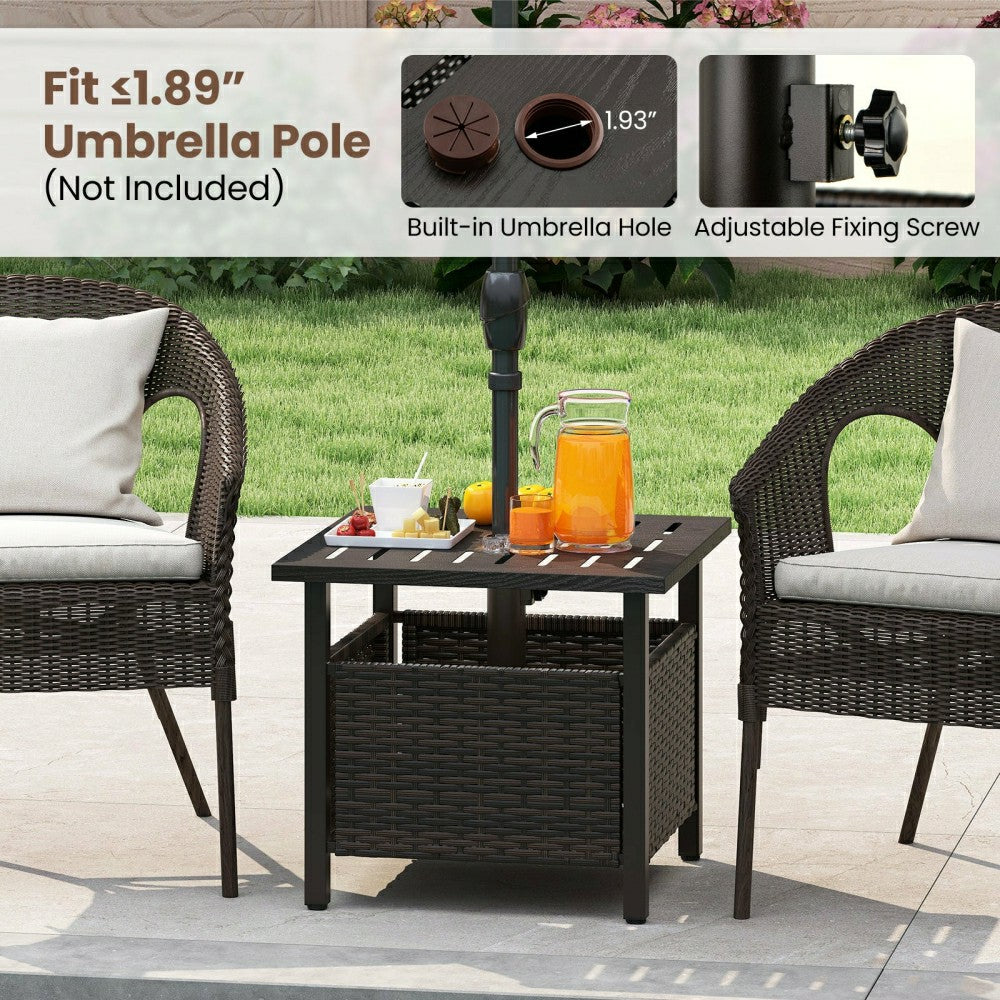 Outdoor Side Table All-Weather PE Wicker Patio Table with Umbrella Hol | Plow & Hearth