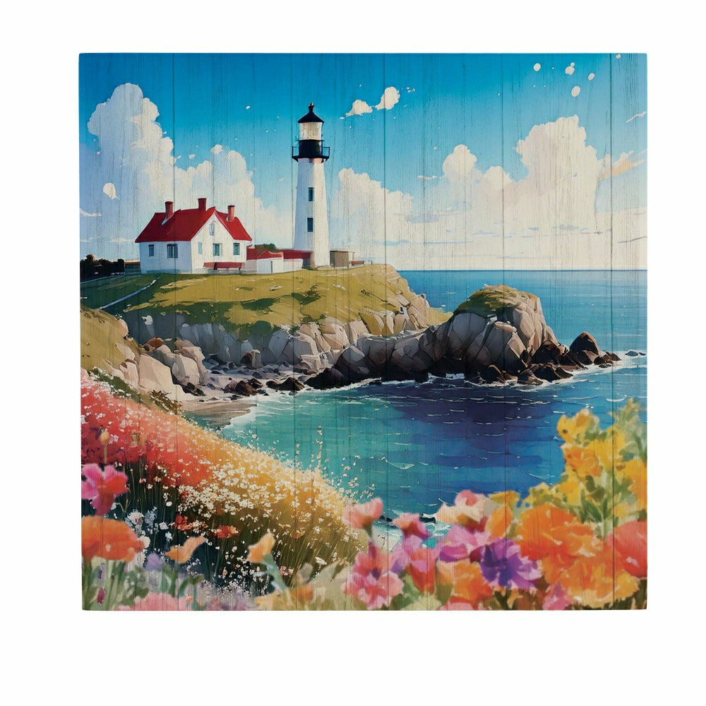 Coastal Wooden Wall Art Lighthouse 12x12" | Plow & Hearth