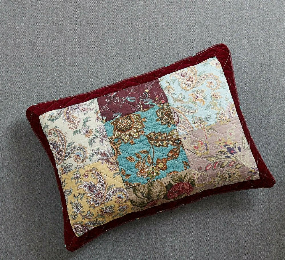 Bohemian Burgundy Paisley Patchwork Cotton Bedspread Set | Plow & Hearth