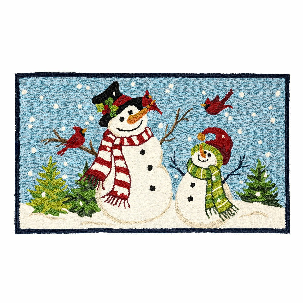 Indoor/Outdoor Hooked Rug Snowman With Friends Polypropylene, 24"x42" | Plow & Hearth