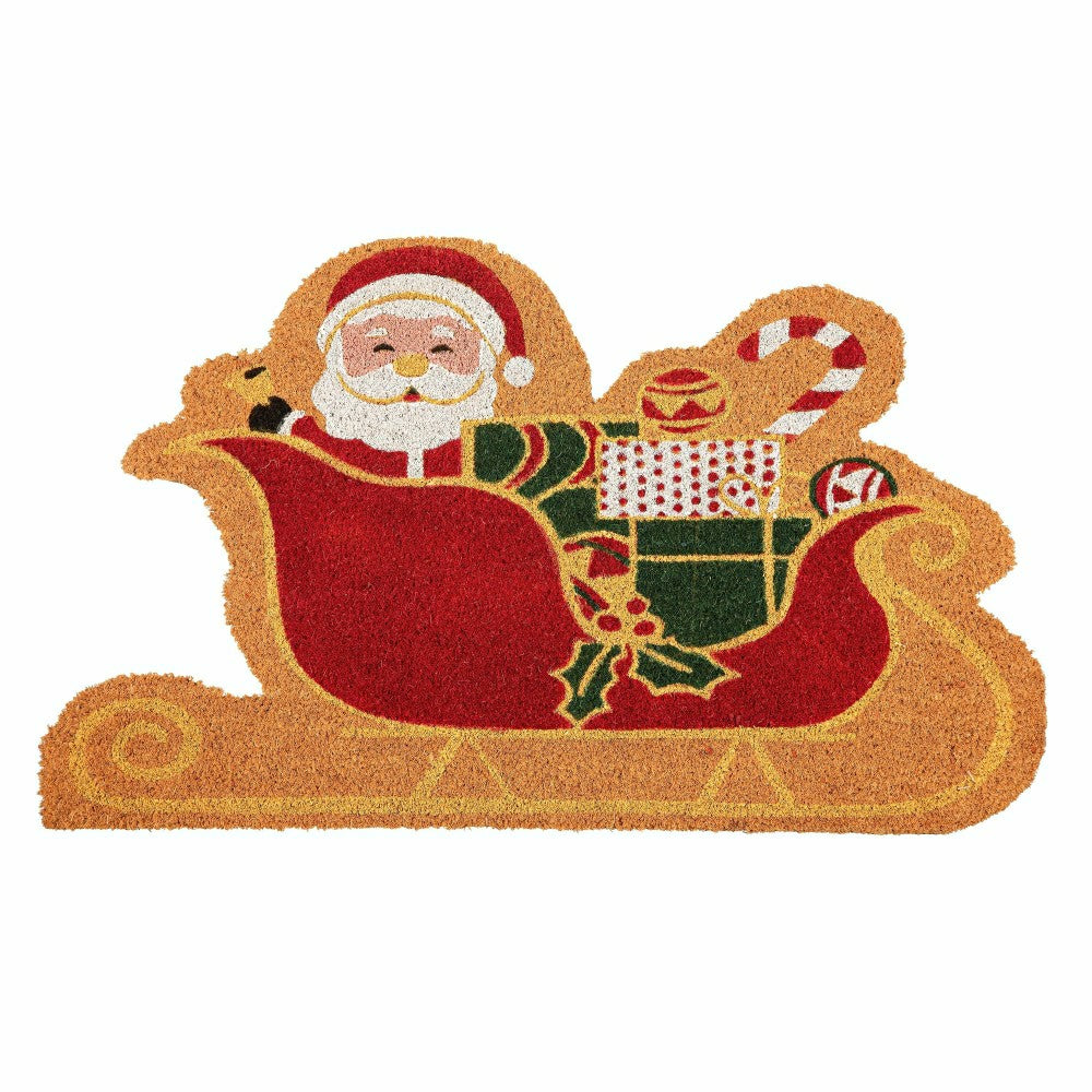 Santa in Sled Shaped Coir Mat | Plow & Hearth