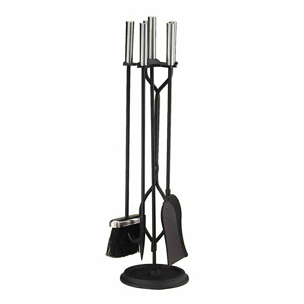 Pewter & Black 4-Piece Fireplace Tool Set | Plow & Hearth