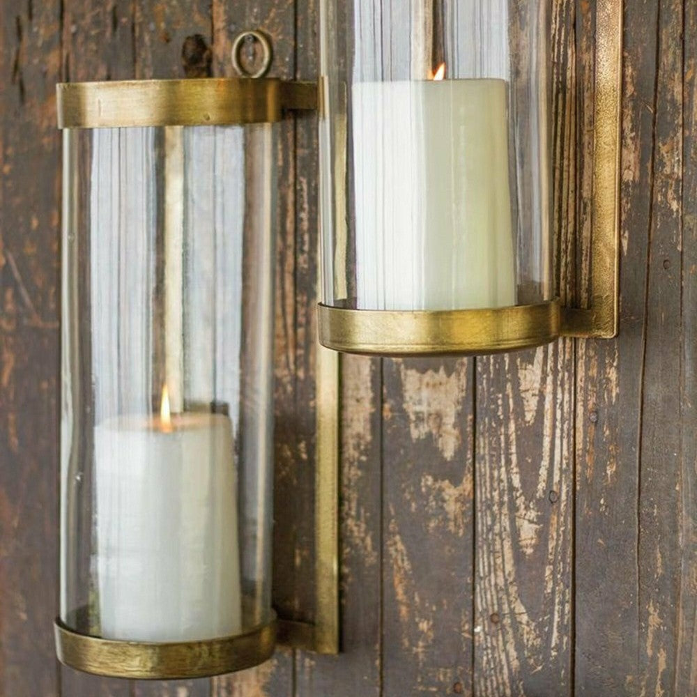 Glass and Brass Finished Wall Mounted Hurricane, Small | Plow & Hearth