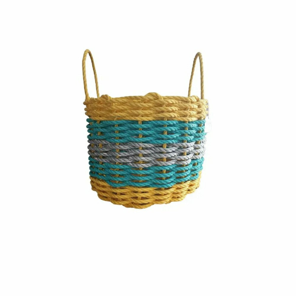 Five Stripe Rope Storage Basket Yellow, Teal & Gray | Plow & Hearth