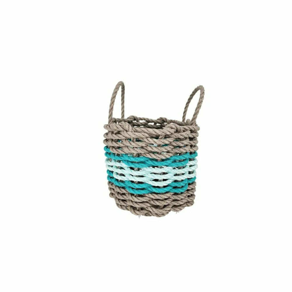 Lobster Rope Basket Tan and Seafoam, Teal Accents | Plow & Hearth