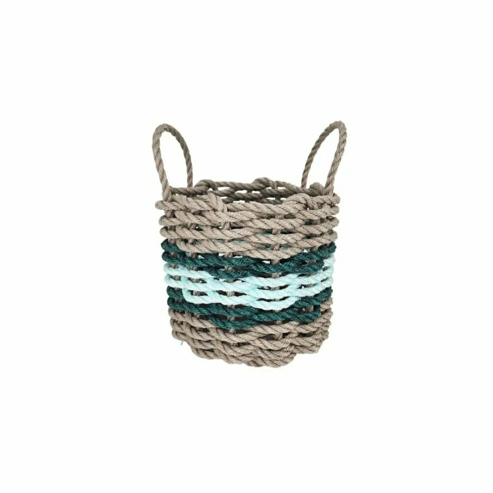 Lobster Rope Basket Tan and Seafoam, Hunter Green Accents | Plow & Hearth