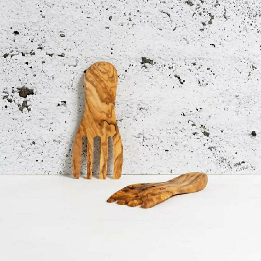 Olive Wood Salad Servers Flat Forks Set | Plow & Hearth