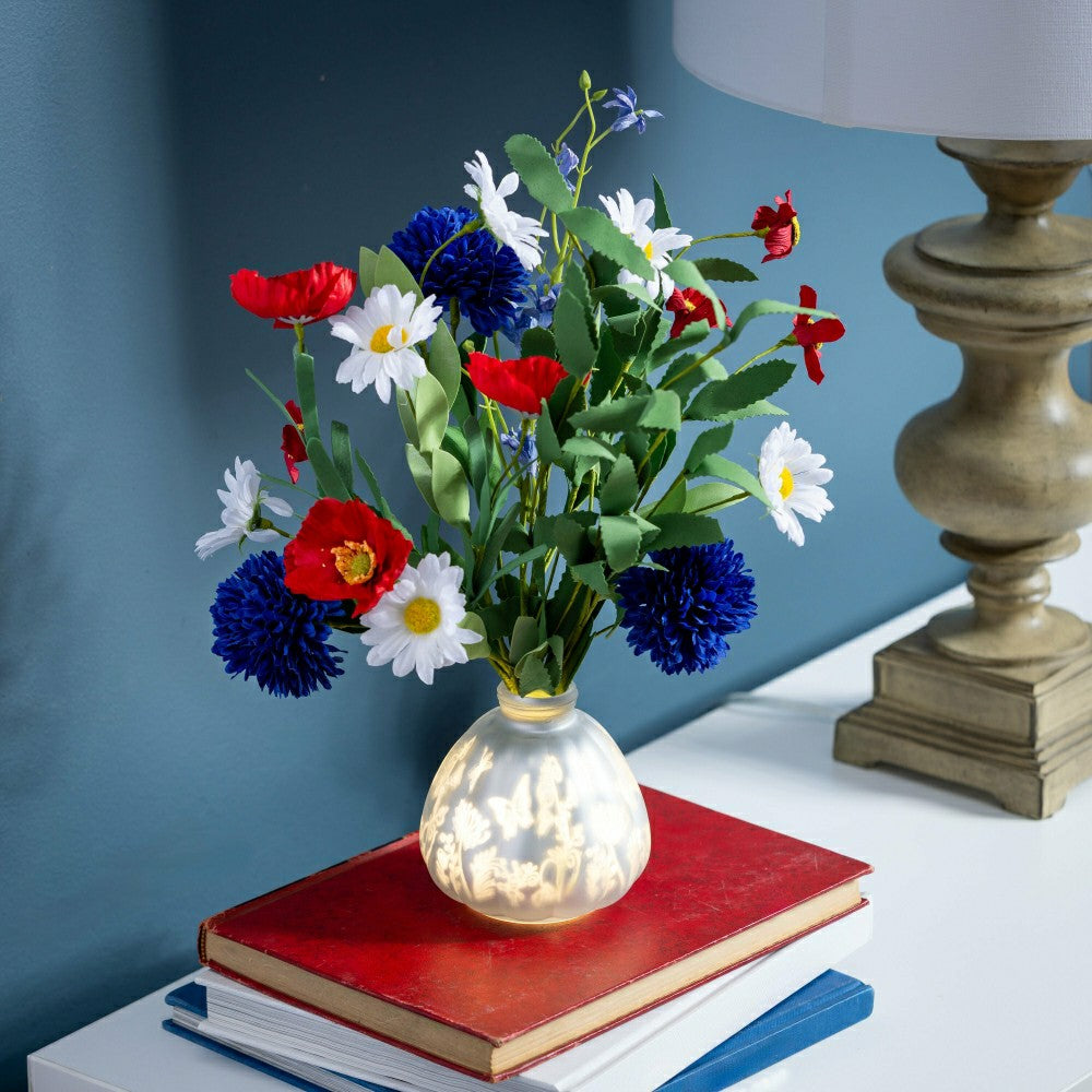 American Classic Faux Flroal Table Décor, Americana Artificial with LED Vase | Plow & Hearth