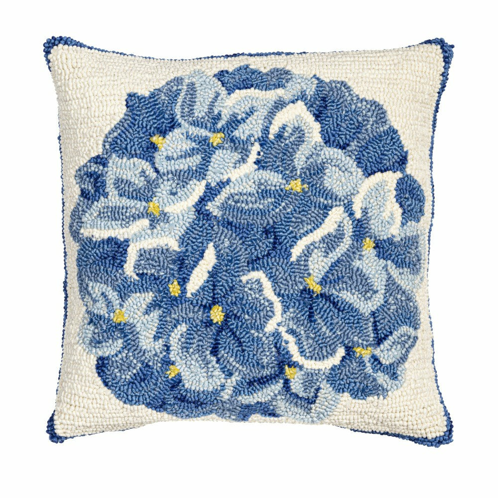 Blue Hydrangea Indoor/Outdoor Hooked Pillow 18"x18" | Plow & Hearth