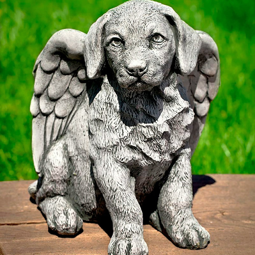 USA-Made Cast Stone Angel Puppy Garden Statue | Plow & Hearth