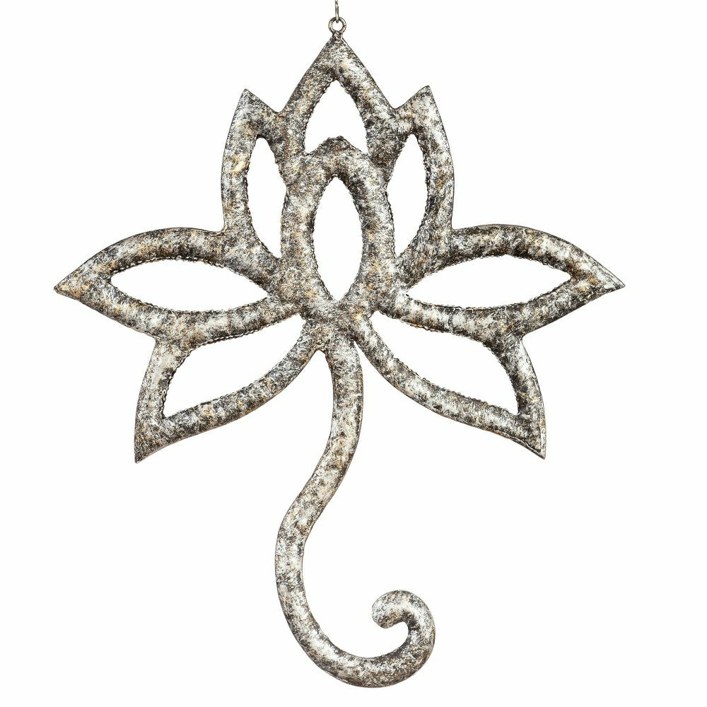 Distressed Silver Lotus Flower Hanging Garden Decor | Plow & Hearth