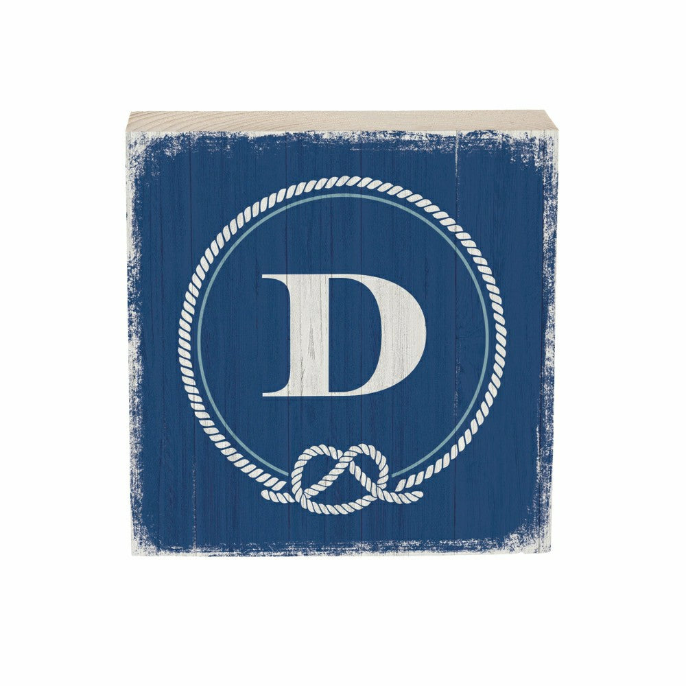 Coastal Monogram Nautical Sign Wood Block "D", 6"x6" | Plow & Hearth
