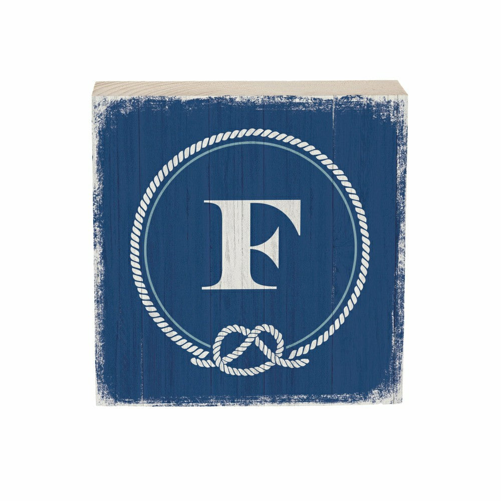 Coastal Monogram Nautical Sign Wood Block "F", 6"x6" | Plow & Hearth