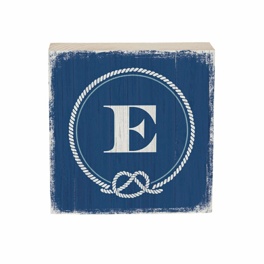 Coastal Monogram Nautical Sign Wood Block "E", 6"x6" | Plow & Hearth