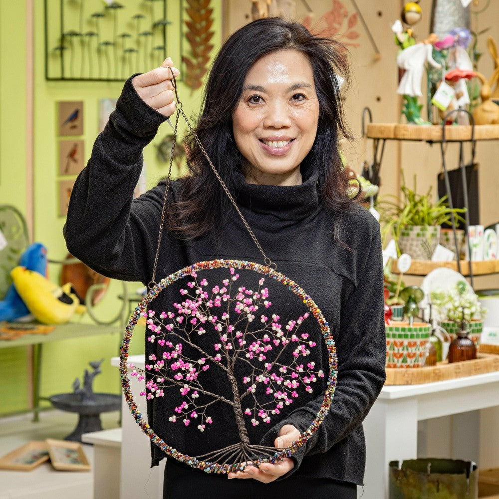 Cherry Blossom Tree Beaded Round Wall Décor | Plow & Hearth