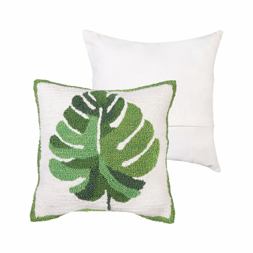 Monstera Leaf Indoor/Outdoor Hooked Pillow 18"x18" | Plow & Hearth