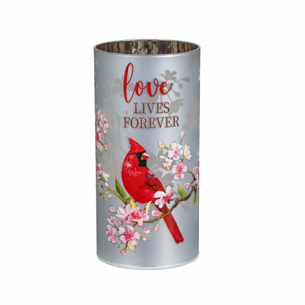 Memorial LED Table Decor Glass Lasercut Cardinal "Love Lives Forever, | Plow & Hearth