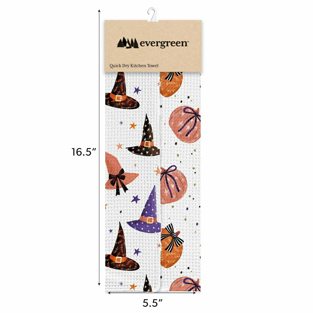 Haunted House Witch Hat Quick Dry Kitchen Towel, Pumpkin, 30"L x 18"W | Plow & Hearth