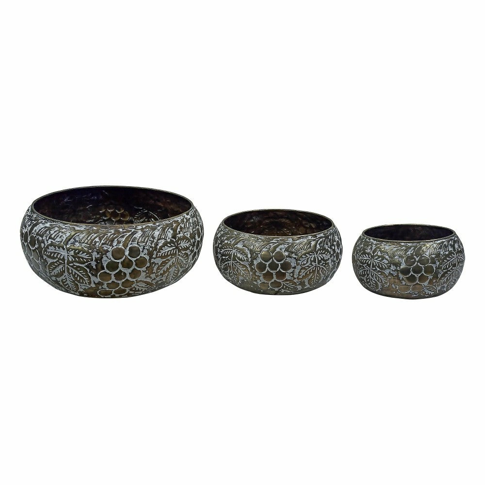 Petal & Plow Planters, Metal, Embossed Round Bowl, Nested Set of 3 | Plow & Hearth