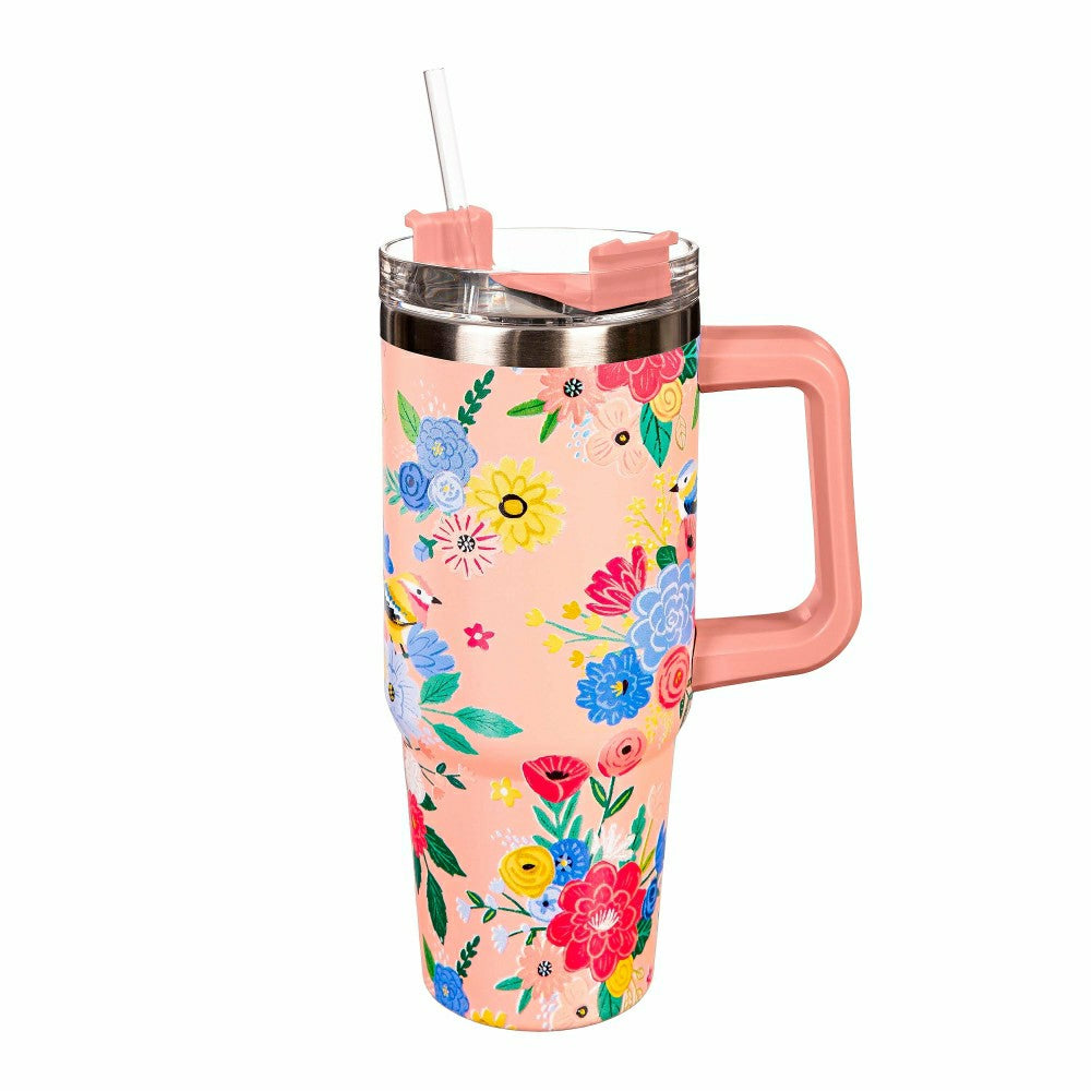 Bursting Blossoms Trenta Cup, Double Wall Stainless Steel w/ Straw, 30 | Plow & Hearth