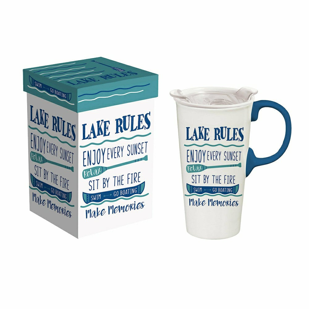 Ceramic Travel Cup, 17 OZ. ,w/box Lid, Lake Rules | Plow & Hearth