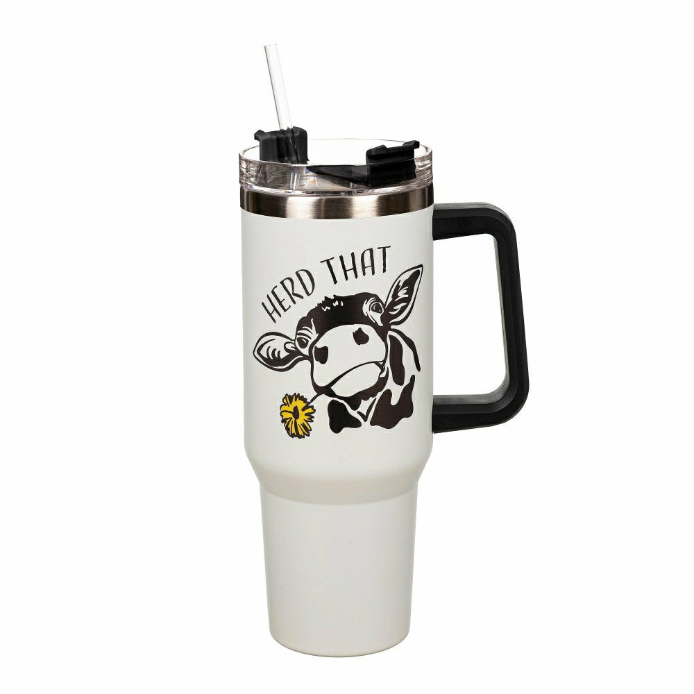 Herd That Cow Canyon Cup, Double Wall Stainless Steel w/ Straw, 40oz, | Plow & Hearth