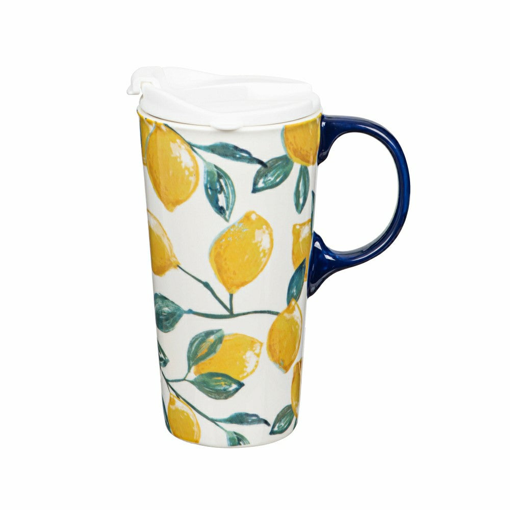 Coastal Citrus Lemons Ceramic Perfect Cup, 17oz, Gift Box | Plow & Hearth